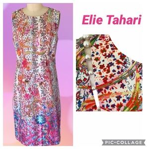 Elie Tahari Floral Sheath Jewel Neck Dress